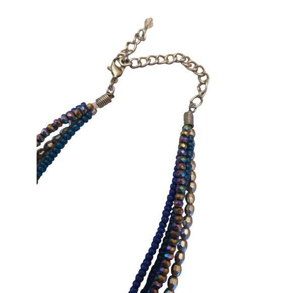 Beaded Knot Necklace  Choker Adjustable Chain Blue  Seed Bead - Picture 3 of 3